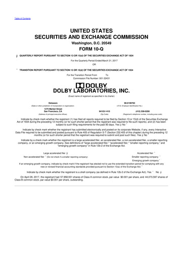 Thumbnail Dolby 10-Q Quarterly Report FY2017 