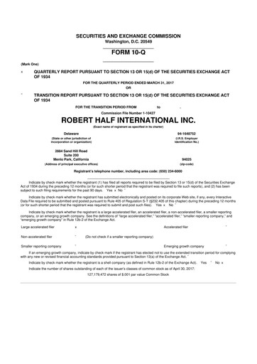 Miniature Robert Half 10-Q Rapport trimestriel 2017 