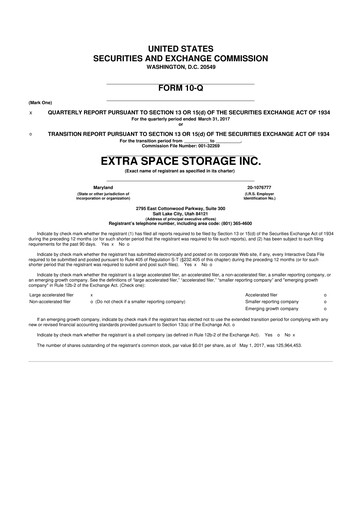 Miniature Extra Space Storage
 10-Q Rapport trimestriel 2017 