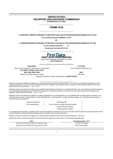 Thumbnail First Data Corporation 10-Q Quarterly Report FY 