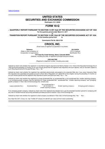 Miniature Crocs 10-Q Rapport trimestriel 2017 