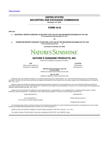 Thumbnail Nature's Sunshine Products 10-Q Quarterly Report FY2017 