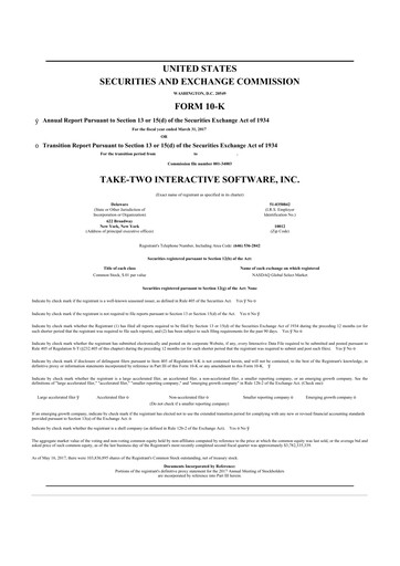 Thumbnail Take-Two Interactive
 10-K Annual Report 2017