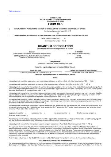 Vorschaubild Quantum Corporation 10-K Jahresbericht 2017