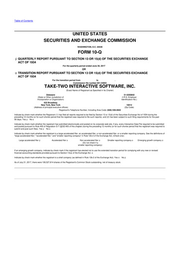 Miniature Take-Two Interactive
 10-Q Rapport trimestriel 2018 