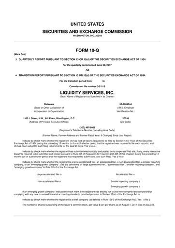 Miniature Liquidity Services
 10-Q Rapport trimestriel 2017 