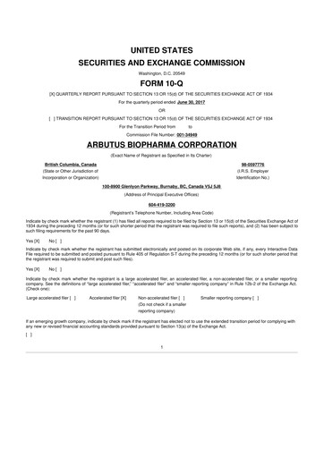 Thumbnail Arbutus Biopharma
 10-Q Quarterly Report FY2017 