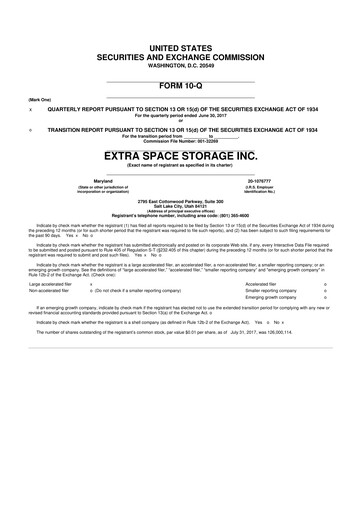 Miniature Extra Space Storage
 10-Q Rapport trimestriel 2017 