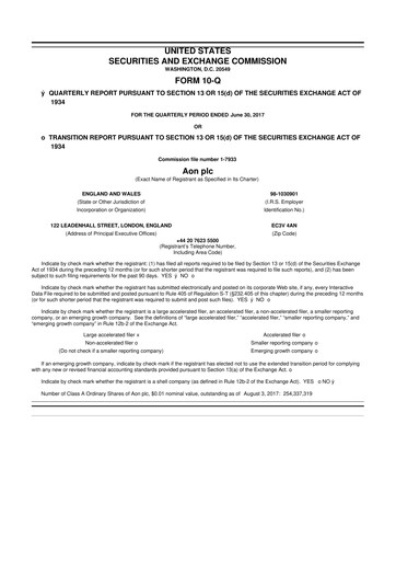 Vorschaubild Aon 10-Q Quartalsbericht 2017 