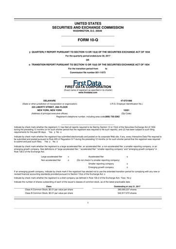 Thumbnail First Data Corporation 10-Q Quarterly Report FY 