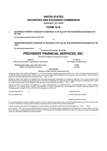 Thumbnail Provident Financial Services 10-Q Quarterly Report FY2017 