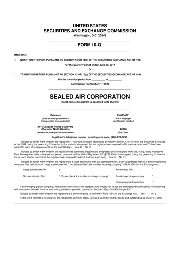 Thumbnail Sealed Air
 10-Q Quarterly Report FY2017 