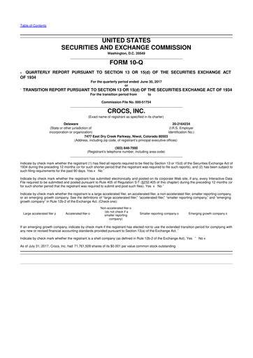 Miniature Crocs 10-Q Rapport trimestriel 2017 