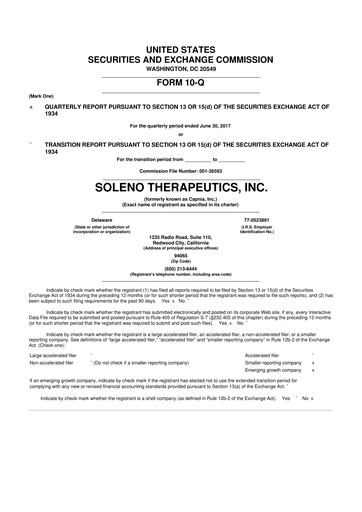 Miniature Soleno Therapeutics 10-Q Rapport trimestriel 2017 