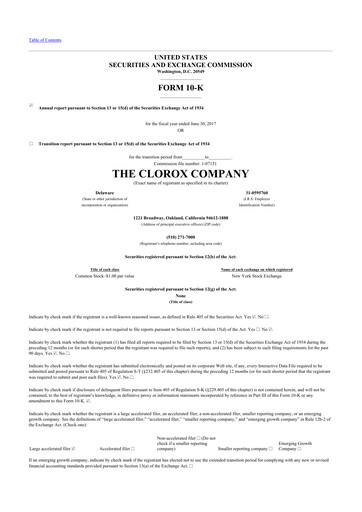 Thumbnail Clorox 10-K Annual Report 2017