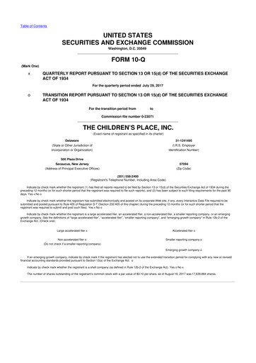 Thumbnail The Children's Place
 10-Q Quarterly Report FY2017 