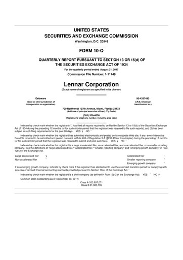 Miniature Lennar 10-Q Rapport trimestriel 2017 