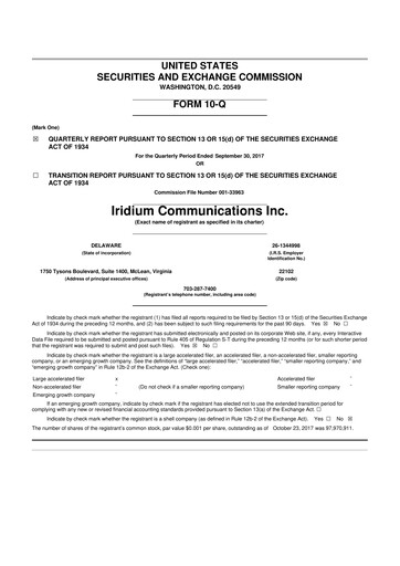 Thumbnail Iridium Communications 10-Q Quarterly Report FY2017 