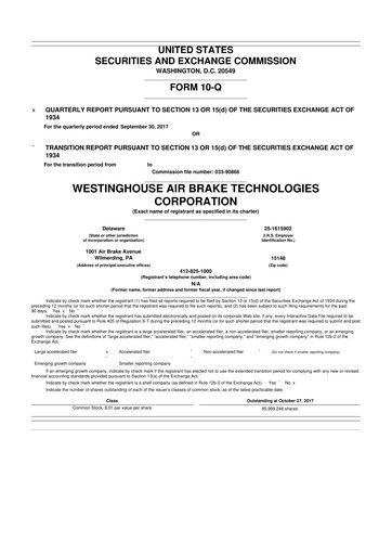Miniature Wabtec 10-Q Rapport trimestriel 2017 