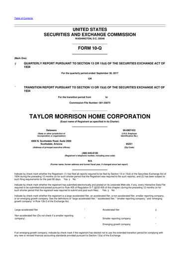 Thumbnail Taylor Morrison
 10-Q Quarterly Report FY2017 
