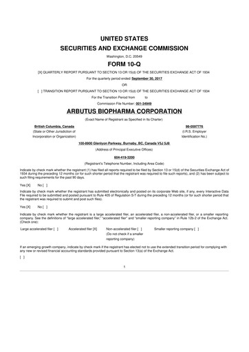 Thumbnail Arbutus Biopharma
 10-Q Quarterly Report FY2017 