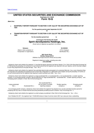 Miniature Spirit AeroSystems 10-Q Rapport trimestriel 2017 