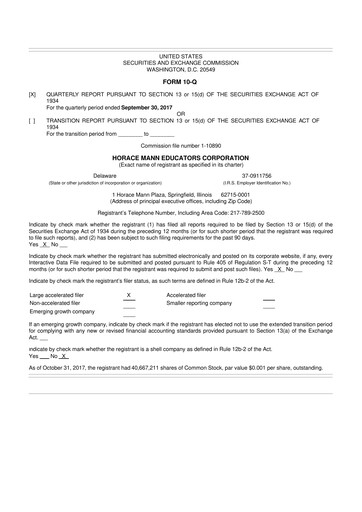 Vorschaubild Horace Mann Educators 10-Q Quartalsbericht 2017 