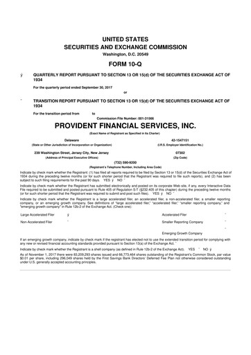 Thumbnail Provident Financial Services 10-Q Quarterly Report FY2017 