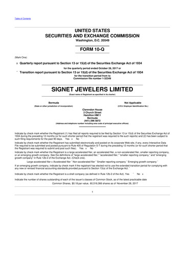 Thumbnail Signet Jewelers
 10-Q Quarterly Report FY2018 