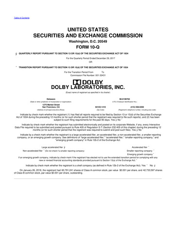 Thumbnail Dolby 10-Q Quarterly Report FY2018 