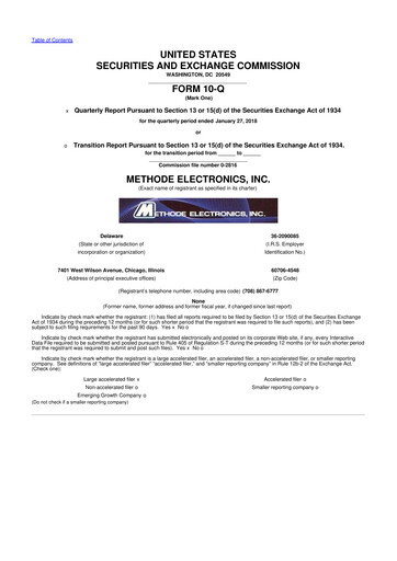 Miniature Methode Electronics
 10-Q Rapport trimestriel 2018 
