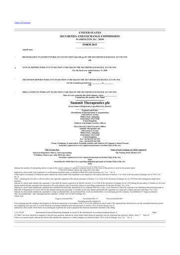 Thumbnail Summit Therapeutics
 20-F Annual Report 2018