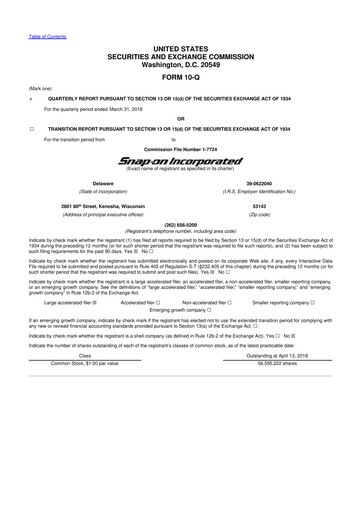 Miniature Snap-on 10-Q Rapport trimestriel 2018 