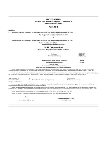 Thumbnail SLM Corporation (Sallie Mae) 10-Q Quarterly Report FY2018 