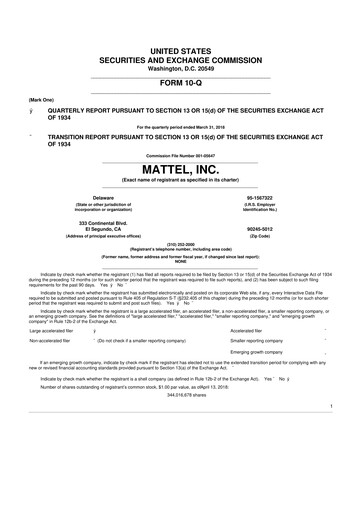 Thumbnail Mattel
 10-Q Quarterly Report FY2018 