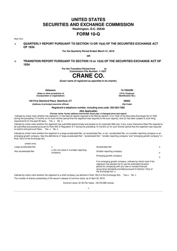 Thumbnail Crane NXT 10-Q Quarterly Report FY2018 
