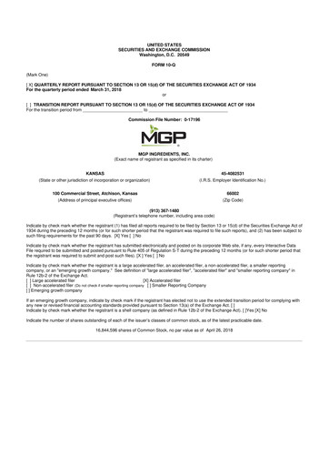 Thumbnail MGP Ingredients 10-Q Quarterly Report FY2018 