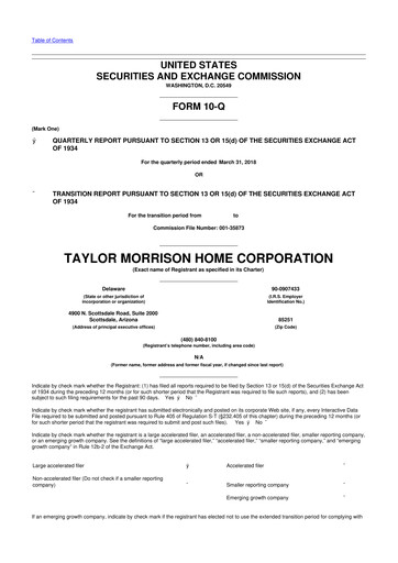 Thumbnail Taylor Morrison
 10-Q Quarterly Report FY2018 