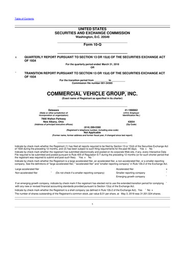 Vorschaubild Commercial Vehicle Group (CVG) 10-Q Quartalsbericht 2018 