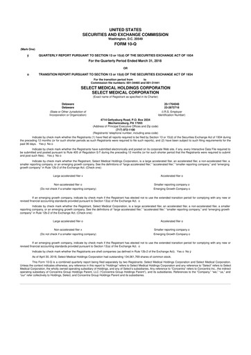 Thumbnail Select Medical Holdings 10-Q Quarterly Report FY2018 