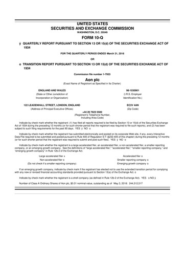 Vorschaubild Aon 10-Q Quartalsbericht 2018 