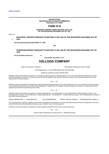 Thumbnail Kellanova 
 (Kellogg's) 10-Q Quarterly Report FY2018 