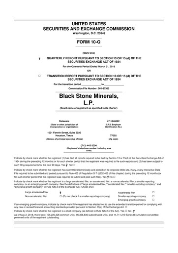 Thumbnail Black Stone Minerals
 10-Q Quarterly Report FY2018 