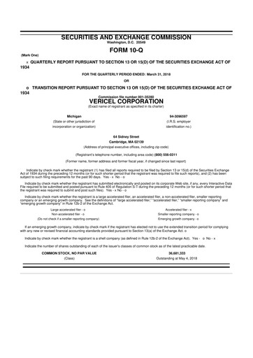 Thumbnail Vericel
 10-Q Quarterly Report FY2018 