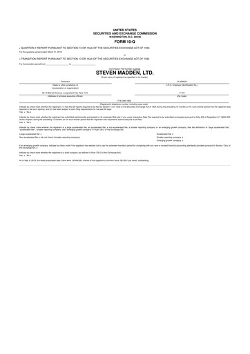 Thumbnail Steve Madden
 10-Q Quarterly Report FY2018 