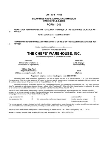 Thumbnail Chefs' Warehouse 10-Q Quarterly Report FY2018 