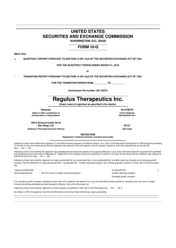 Thumbnail Regulus Therapeutics 10-Q Quarterly Report FY2018 