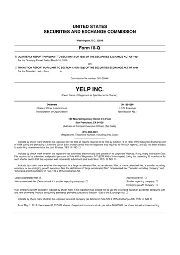 Thumbnail Yelp 10-Q Quarterly Report FY2018 