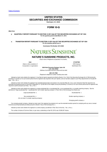 Thumbnail Nature's Sunshine Products 10-Q Quarterly Report FY2018 
