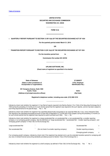 Miniature Upland Software
 10-Q Rapport trimestriel 2018 